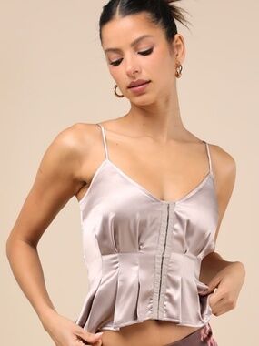 Lulus Kailany Taupe Satin Pleated Top, Size S never worn, tags still on